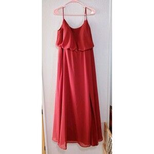 Azazie Bridesmaid Dress Red/Orange Skirt Side Slit Sleeveless Straps